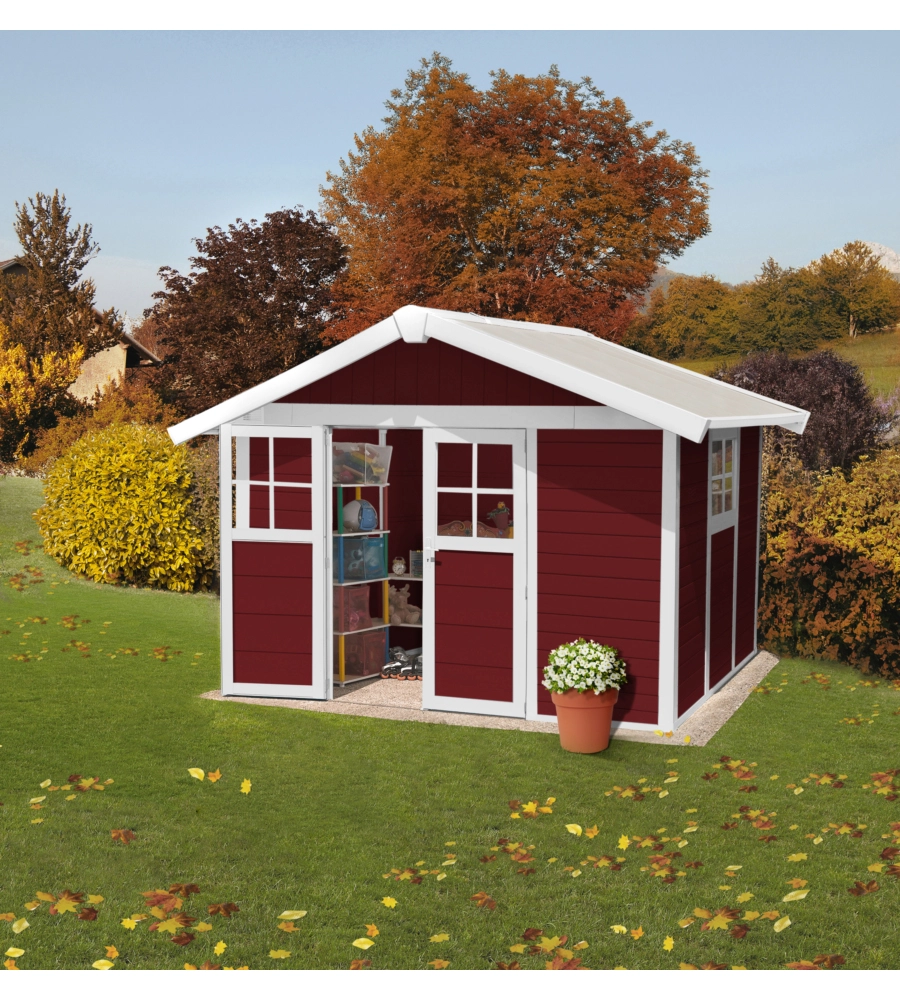 CASETTA DA GIARDINO IN PVC GROSFILLEX "DECO 7" ROSSO E BIANCO 370X298X250 CM - COD. 23007242